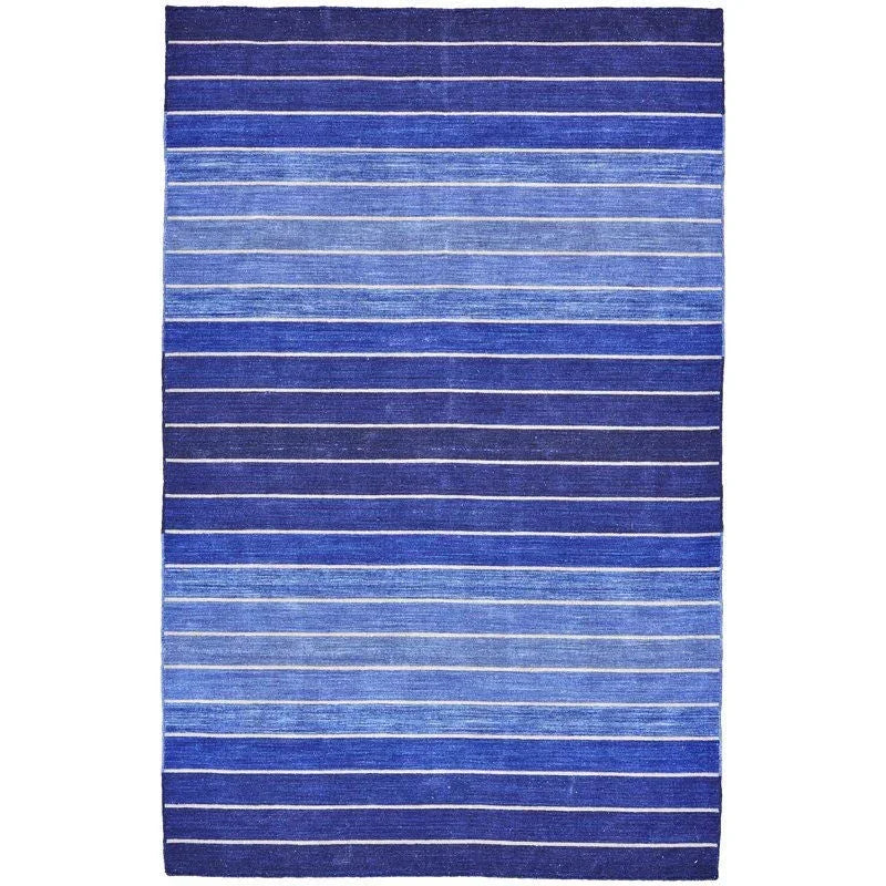 5' X 8' Striped Hand-Tufted Wool/Cotton Blue Area Rug