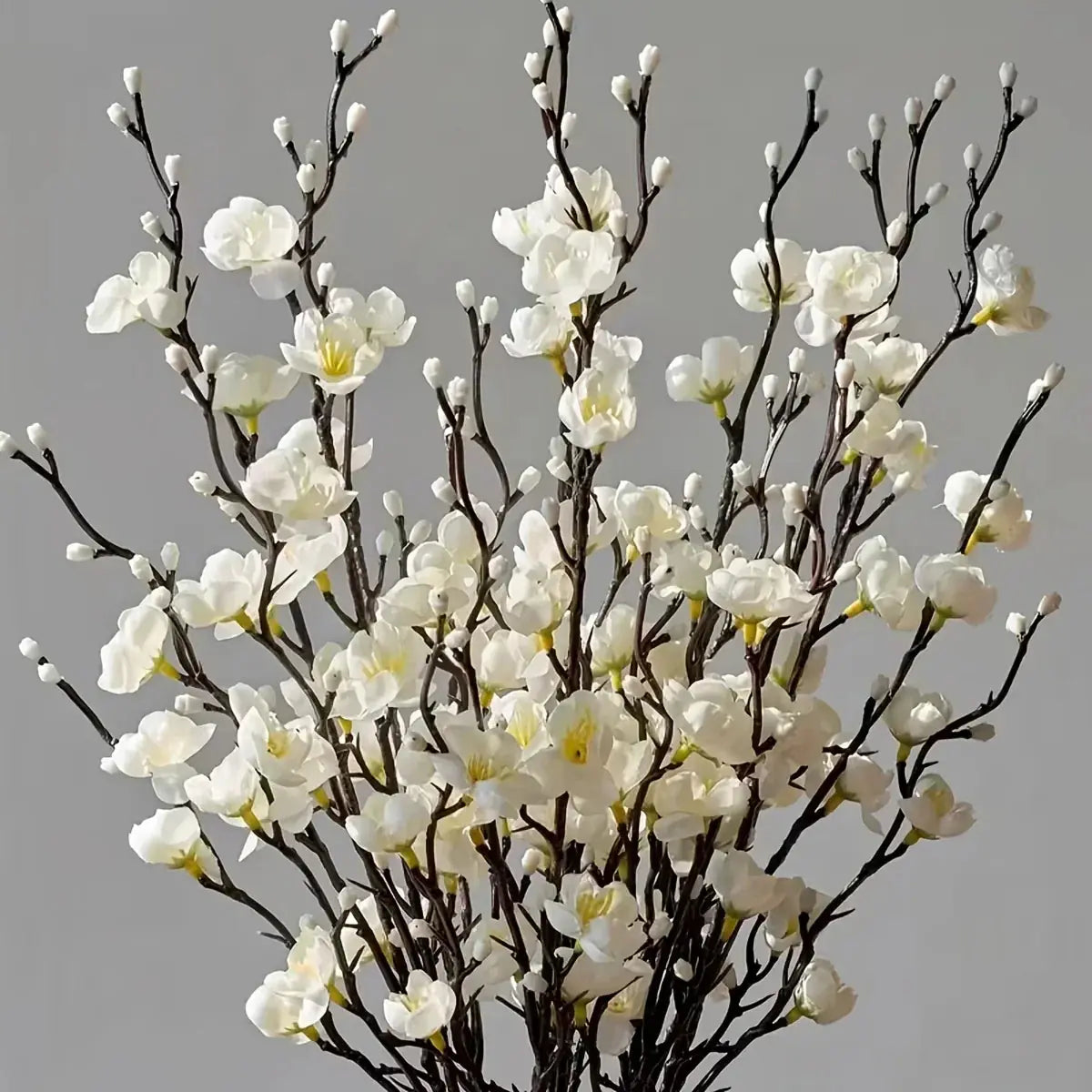 50 Stems = Bundles of Artificial White Long-stemmed Plum Blossoms - Realistic Plastic White Jade... - House Of Avana