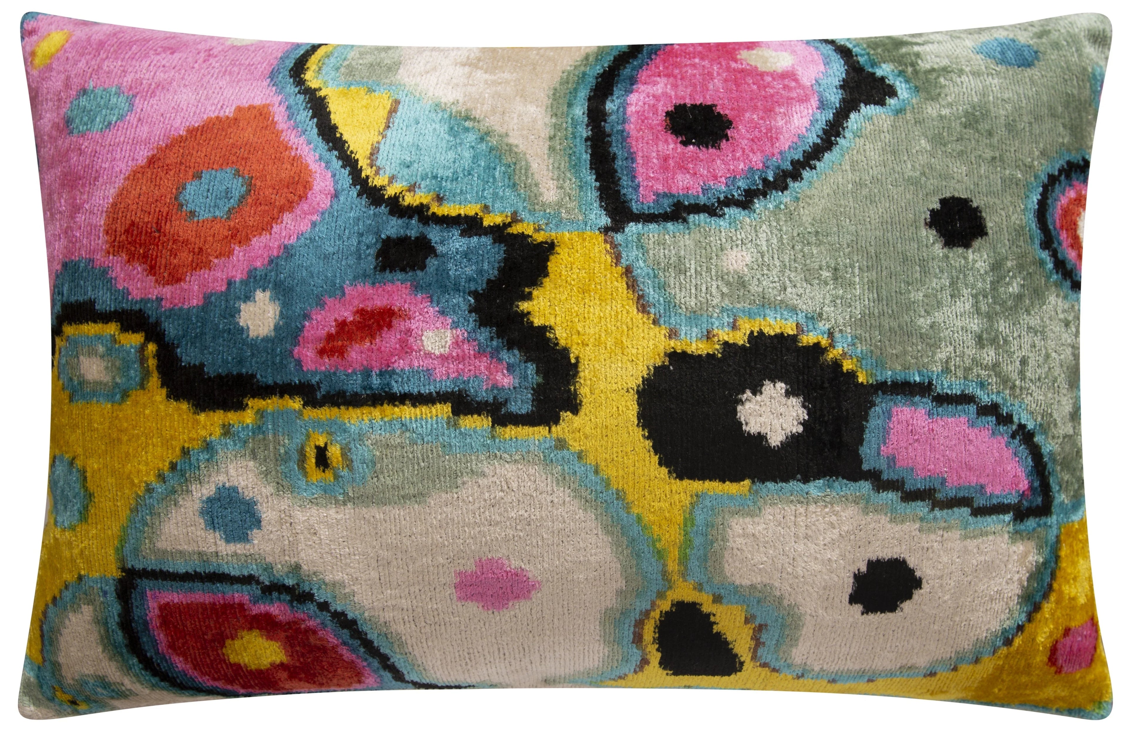 Bold Abstract Handmade Silk Velvet Throw Pillow - 16x24, Multicolored Art-Inspired Cushion with Down Feather Insert Canvello