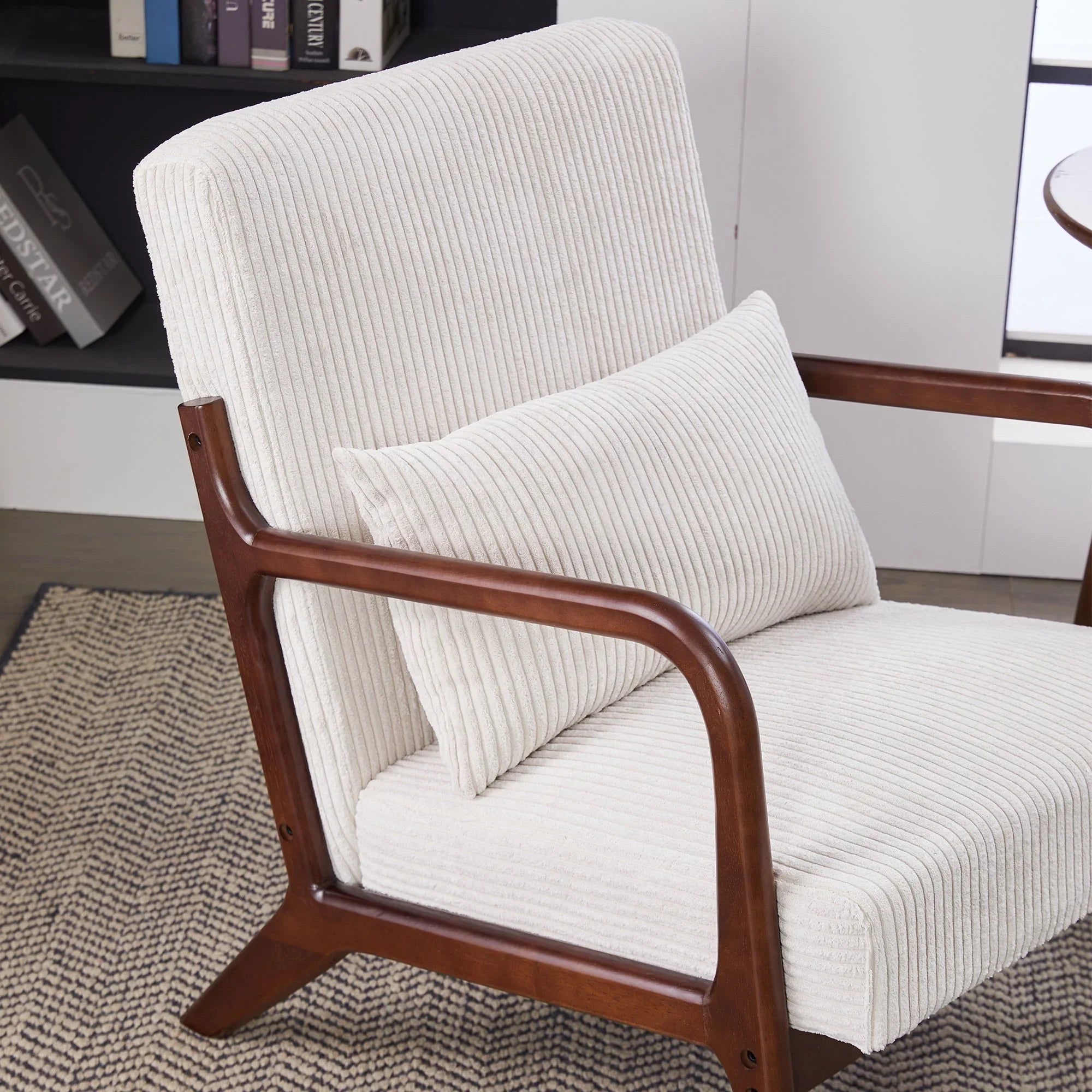Mid-Century Modern Accent Chair, Arm Chair Living Room Chairs with Pillow Upholstered Reading Chair with Solid Wood Frame & Living Room Bedroom Balcony (beige) Streamdale Furniture