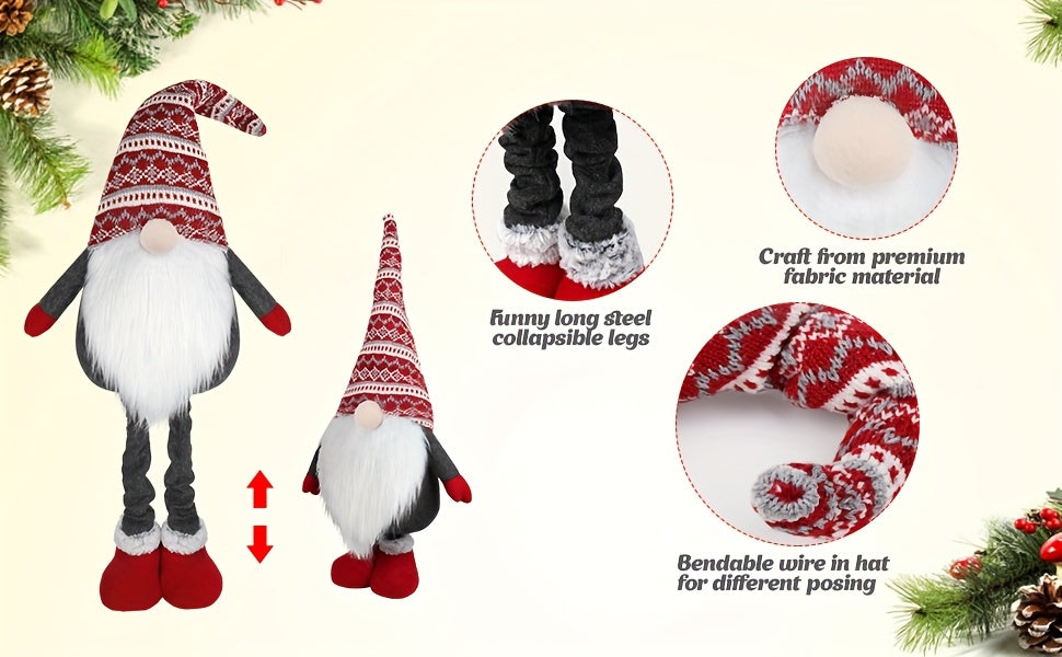 D-FantiX Extra Large 40" Standing Christmas Gnome - Scandinavian Tomte/Nisse Decoration with Retractable Spring Legs, Heavy-Duty Weighted Base, Red & Gray Nordic Colors - Indoor/Outdoor Holiday Decor for Home, Garden, or Gift House Of Avana