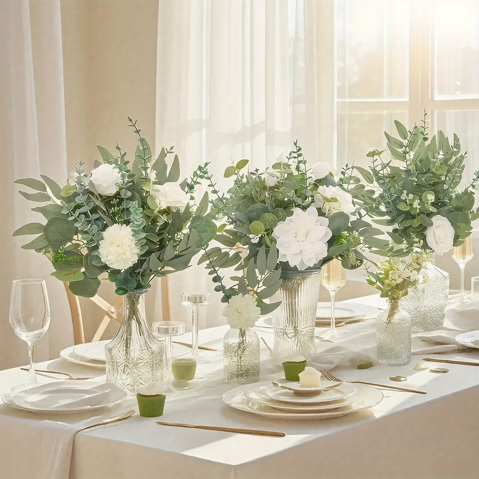 50pcs Realistic Artificial Eucalyptus & Flowers Set – 4 Leaf Types, Assorted Faux Greenery for Rustic DIY Floral Decor, Perfect for Weddings, Engagements, and Home Decor, Artificial Outdoor Flowers House Of Avana