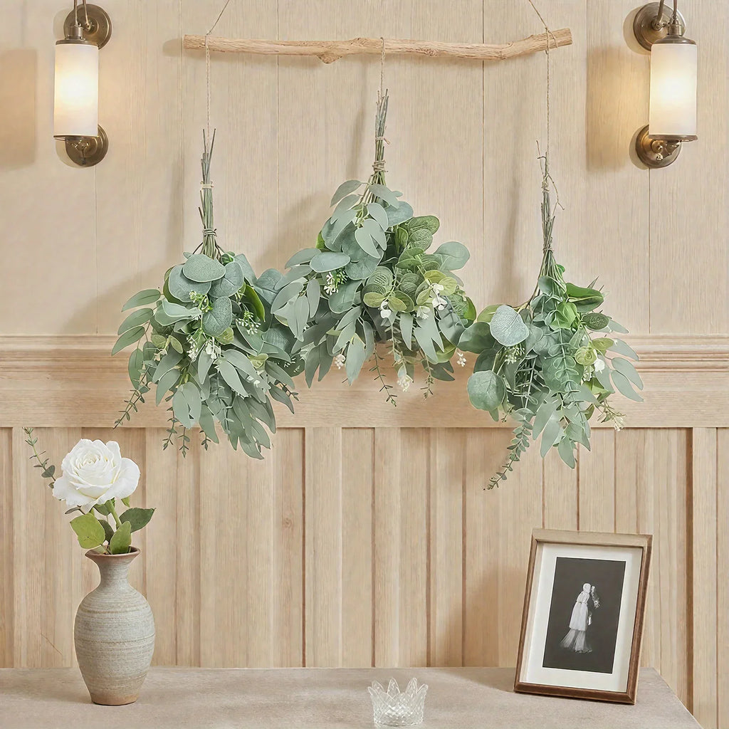 50pcs Realistic Artificial Eucalyptus & Flowers Set – 4 Leaf Types, Assorted Faux Greenery for Rustic DIY Floral Decor, Perfect for Weddings, Engagements, and Home Decor, Artificial Outdoor Flowers House Of Avana