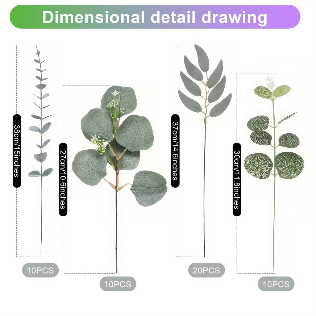50pcs Realistic Artificial Eucalyptus & Flowers Set – 4 Leaf Types, Assorted Faux Greenery for Rustic DIY Floral Decor, Perfect for Weddings, Engagements, and Home Decor, Artificial Outdoor Flowers House Of Avana