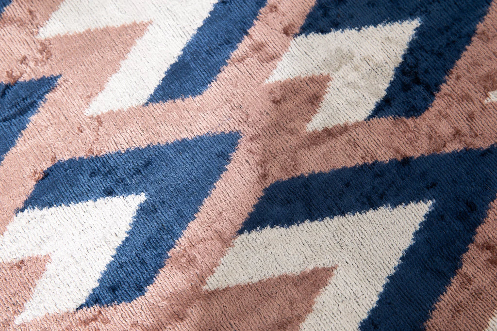 Handmade Geometric Silk Velvet Throw Pillow - 16x24, Navy and Taupe Chevron Pattern with Down Feather Insert Canvello