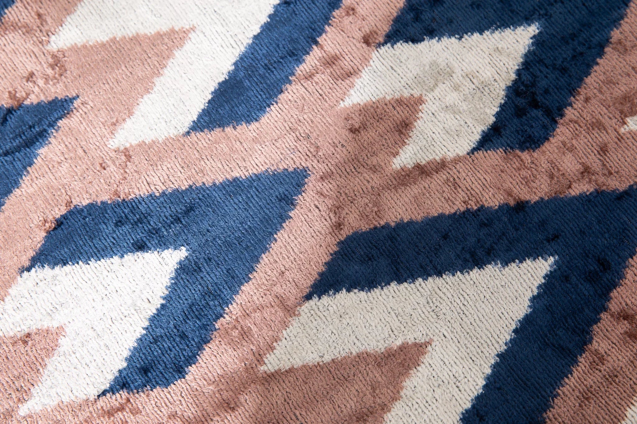 Handmade Geometric Silk Velvet Throw Pillow - 16x24, Navy and Taupe Chevron Pattern with Down Feather Insert Canvello