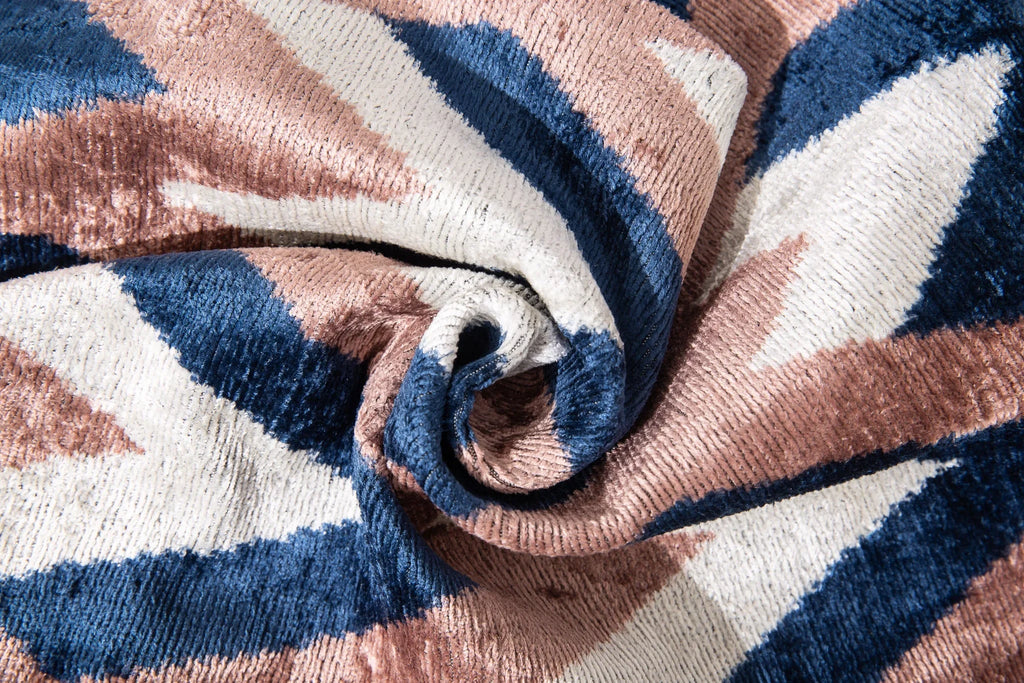 Handmade Geometric Silk Velvet Throw Pillow - 16x24, Navy and Taupe Chevron Pattern with Down Feather Insert Canvello