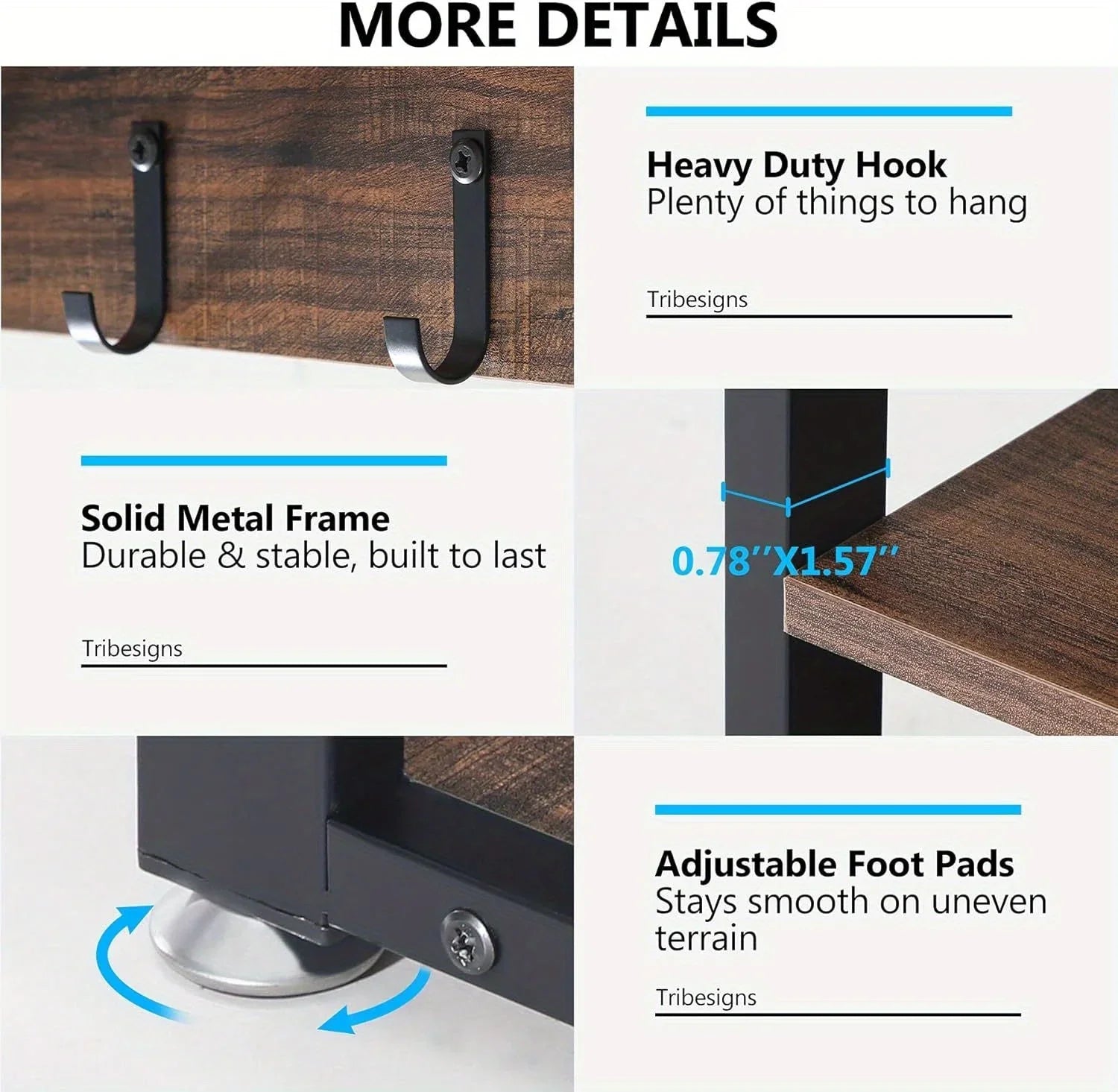 5-in-1 Entryway Organizer with Bench & Shoe Storage - Rustic Industrial Coat Rack with 7 Hooks, 3 Cubbies, 3-Tier Shelves & Seat - Hardwood & Metal Construction, Easy Assembly for Hallway, Foyer, Living Room House Of Avana