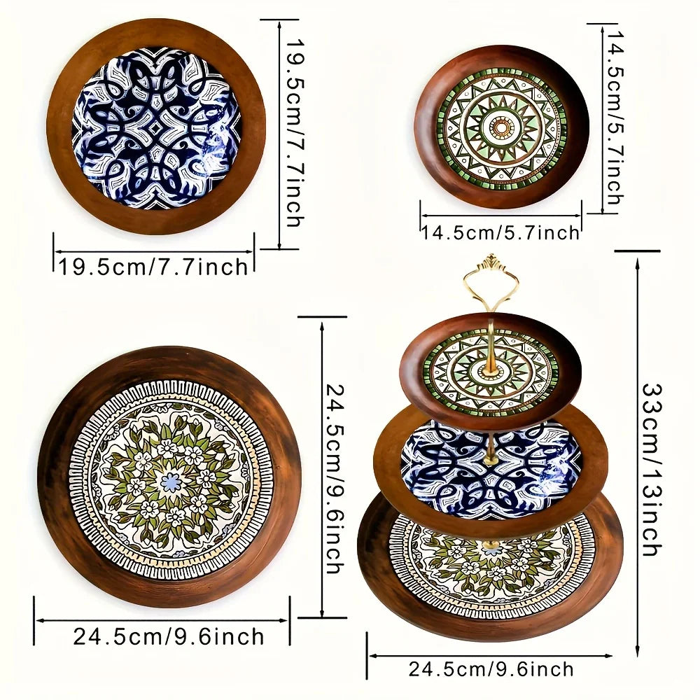 Wood Display Stand - 3-Tier Floral Pattern