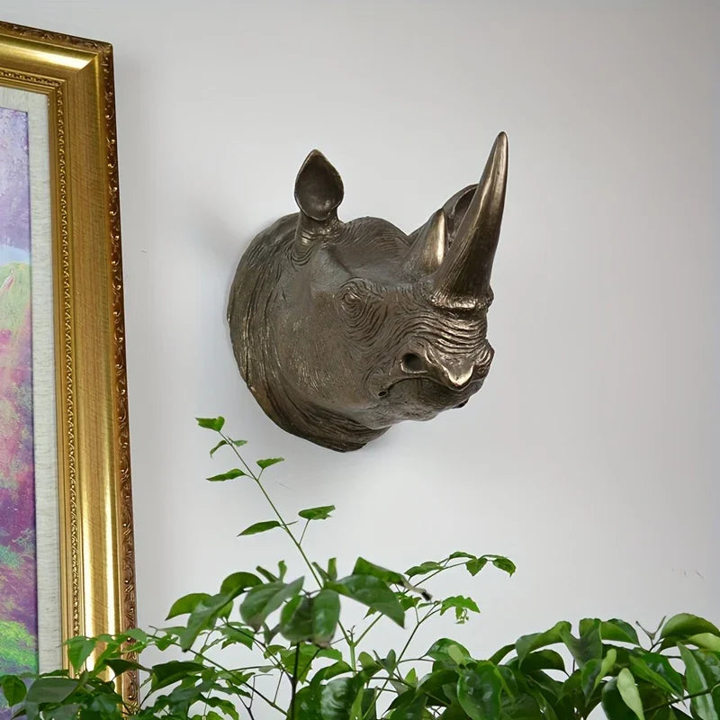 Vintage-Inspired Resin Rhino Head Wall Hanging - Perfect for Living Room, Fireplace Decor & Door Accent - House Of Avana