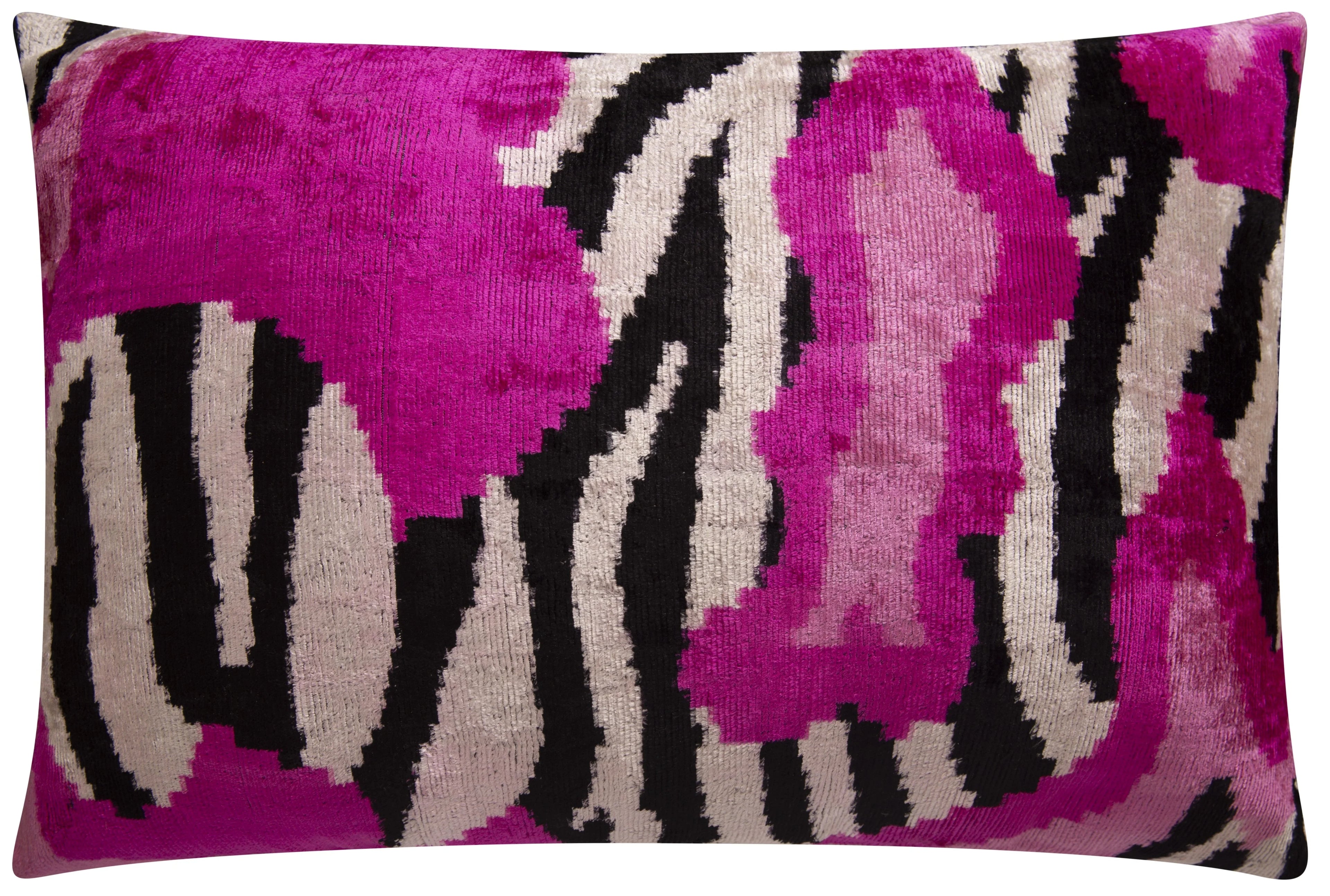 Bold Handmade Silk Velvet Throw Pillow - 16x24, Fuchsia and Black Abstract Animal Print with Down Feather Insert Canvello