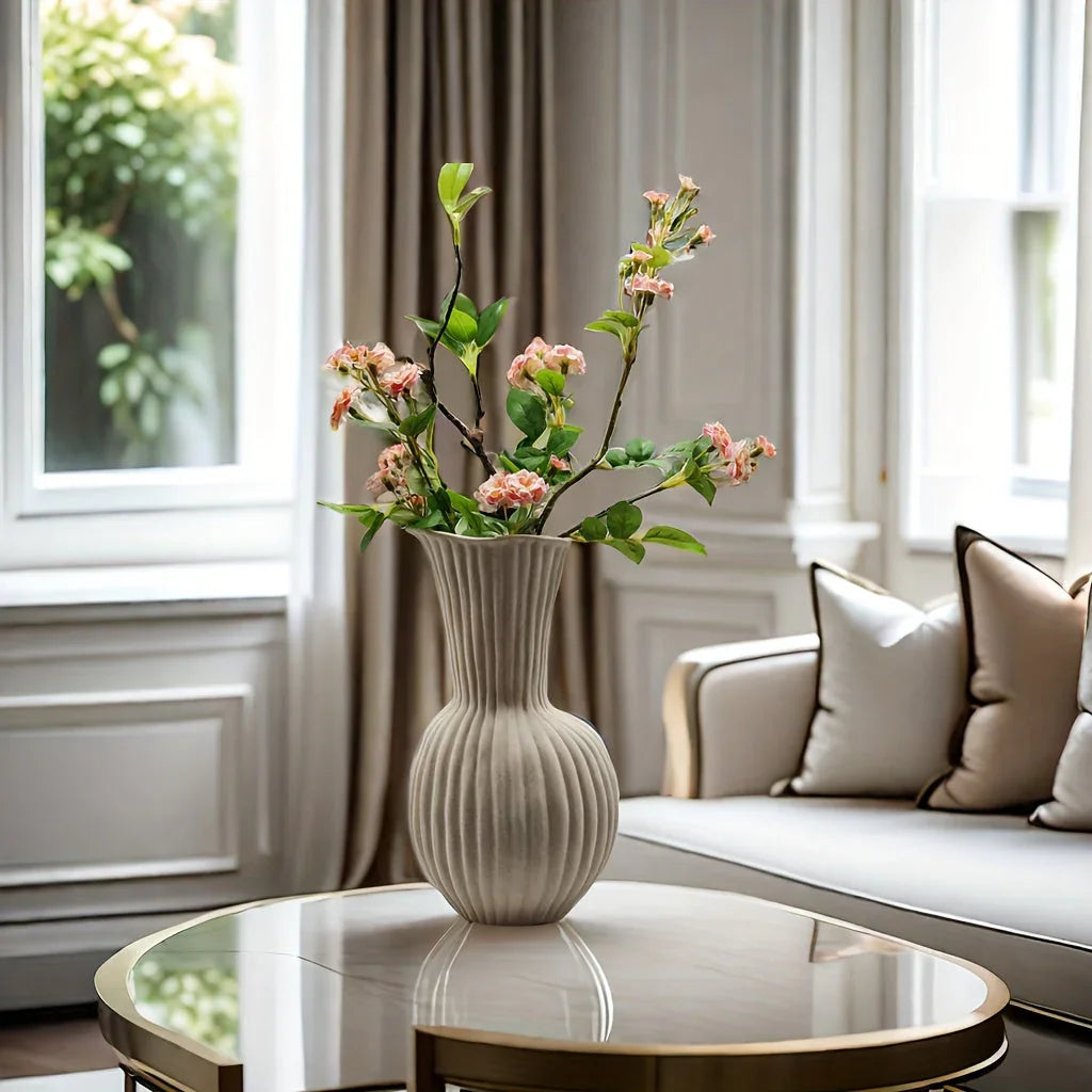 Handcrafted Ceramic Contemporary Ripple Vase for Versatile Dry & Hydroponic Floral Display, Elegant Home Decor for Living Room Bedroom Tabletop House Of Avana