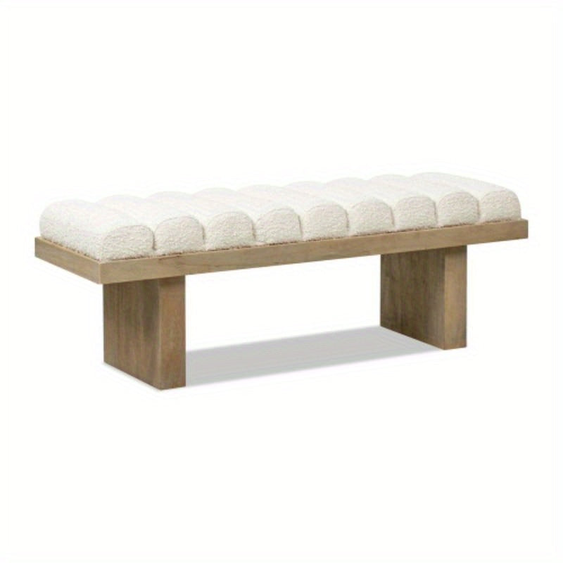 Bella 52 Upholstered Modern Acnt Bench, Ivory White Boucle House Of Avana