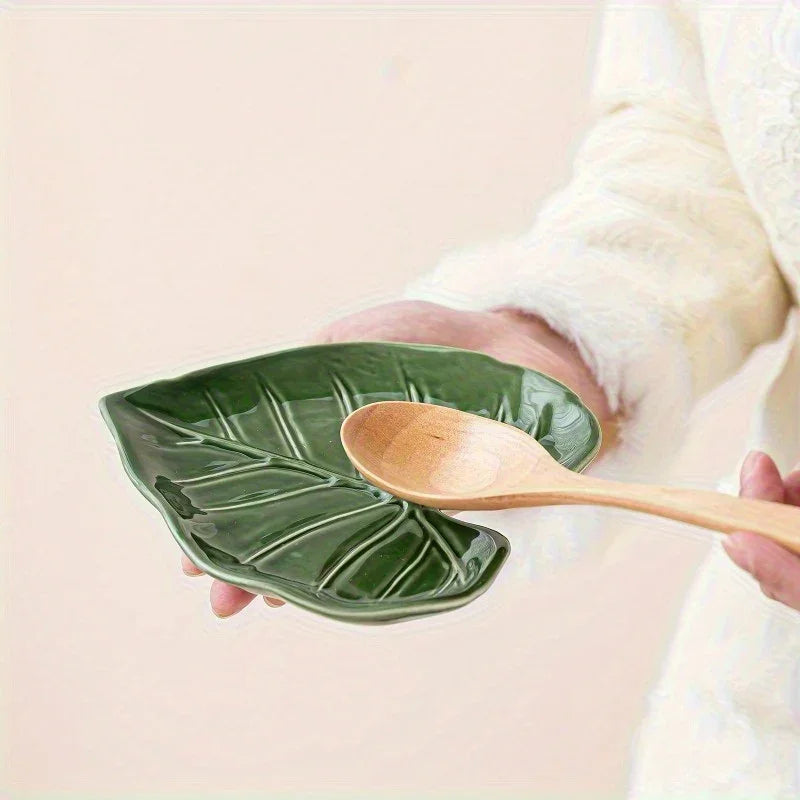 Spoon Rest - Non-Slip Ceramic Leaf