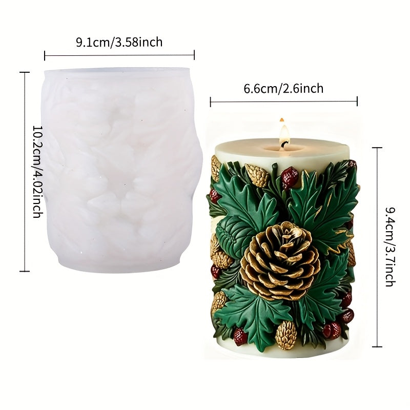 Christmas Holly Berry & Pinecone Silicone Mold - Realistic Leaf & Cone Texture, Easy Release DIY Candle/Soap/Resin Crafting Kit, Brown Tones for Homemade Holiday Candles, Tabletop Decor, Fireplace (Irregular Tree House Of Avana