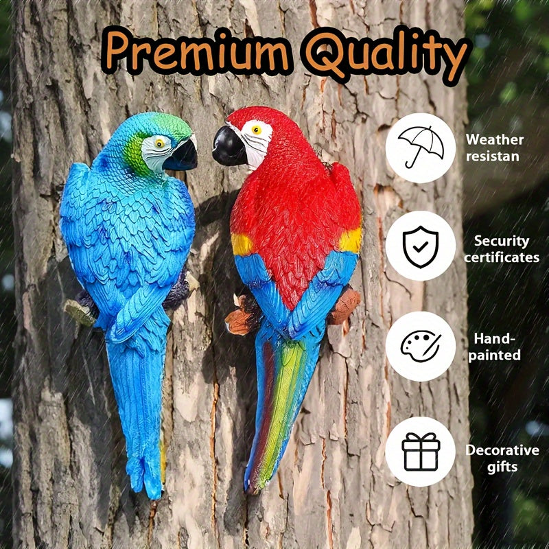 2pcs or 1pc Lifelike Red & Blue Parrot Statue - Realistic Hanging Garden Decor with Expressive Eyes & Feathers, Weather-Resistant Resin Construction for Outdoor/Indoor - Easy Hanging Hooks, No Electricity Needed - Perfect for House Of Avana