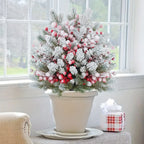 58.42 cm Realistic Snow-Covered Artificial Pine Tree Ground Stake with Red Berries & Frosted Branches - Heavy-Duty Plastic Winter Wonderland Outdoor/ Christmas Yard, Garden, or Table Centerpiece Decoration - Easy Install ( House Of Avana
