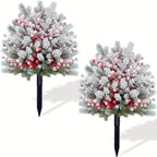 58.42 cm Realistic Snow-Covered Artificial Pine Tree Ground Stake with Red Berries & Frosted Branches - Heavy-Duty Plastic Winter Wonderland Outdoor/ Christmas Yard, Garden, or Table Centerpiece Decoration - Easy Install ( House Of Avana