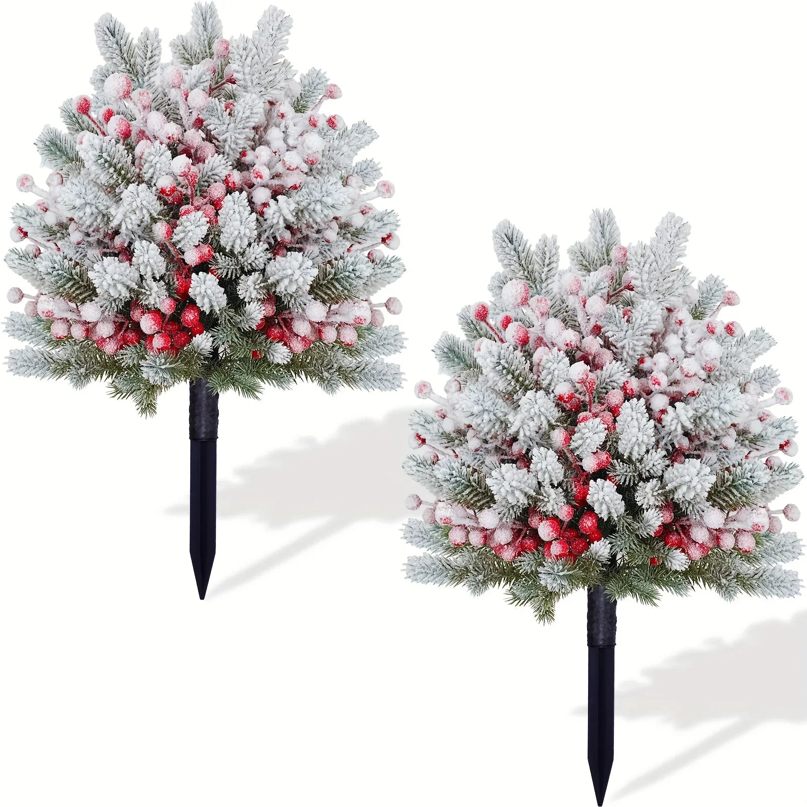 58.42 cm Realistic Snow-Covered Artificial Pine Tree Ground Stake with Red Berries & Frosted Branches - Heavy-Duty Plastic Winter Wonderland Outdoor/ Christmas Yard, Garden, or Table Centerpiece Decoration - Easy Install ( House Of Avana
