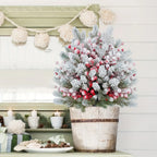 58.42 cm Realistic Snow-Covered Artificial Pine Tree Ground Stake with Red Berries & Frosted Branches - Heavy-Duty Plastic Winter Wonderland Outdoor/ Christmas Yard, Garden, or Table Centerpiece Decoration - Easy Install ( House Of Avana