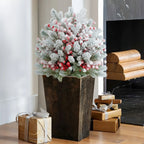 58.42 cm Realistic Snow-Covered Artificial Pine Tree Ground Stake with Red Berries & Frosted Branches - Heavy-Duty Plastic Winter Wonderland Outdoor/ Christmas Yard, Garden, or Table Centerpiece Decoration - Easy Install ( House Of Avana