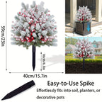 58.42 cm Realistic Snow-Covered Artificial Pine Tree Ground Stake with Red Berries & Frosted Branches - Heavy-Duty Plastic Winter Wonderland Outdoor/ Christmas Yard, Garden, or Table Centerpiece Decoration - Easy Install ( House Of Avana