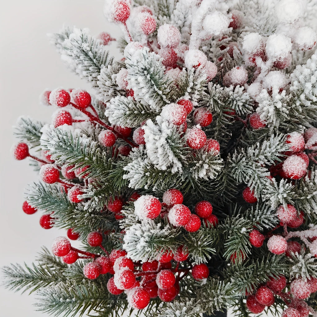 58.42 cm Realistic Snow-Covered Artificial Pine Tree Ground Stake with Red Berries & Frosted Branches - Heavy-Duty Plastic Winter Wonderland Outdoor/ Christmas Yard, Garden, or Table Centerpiece Decoration - Easy Install ( House Of Avana