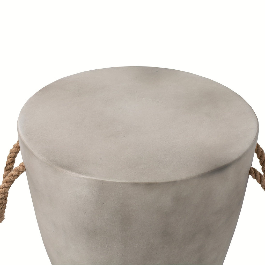 Concrete Outdoor End Table, 17'' Hemp Rope Side Table, Light Gray, Farmhouse Style, Modern Art Patio Side Table, Faux Concrete Garden Stool, Christmas Holiday Decorations Side Table House Of Avana
