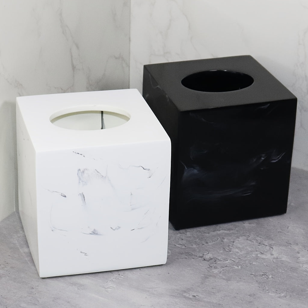 Resin Marble Pattern Tissue Box, Suitable for Hand Towels, Toilet Paper Rolls, etc., Can Be Placed in Bathroom, Living Room, Vanity Square Tissue Holder, Black Imitation Marble, White Imitation Marble House Of Avana