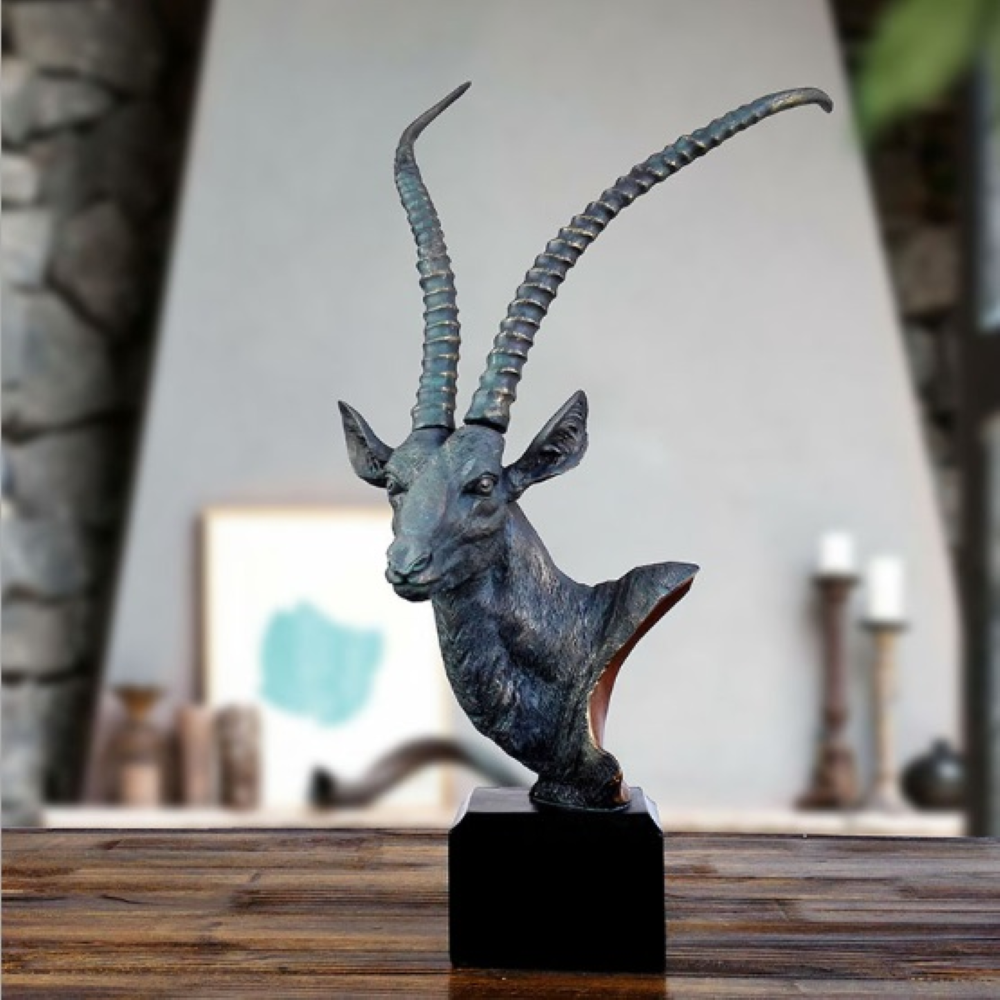 Antelope Head Sculpture – Gray Resin [[SKU:HOA-SCU-541]]