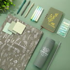 14pcs Book Lovers Gift Set 16oz Green Plastic Tumbler Canva Bag A6 Journal Notebook Ballpoint Pens Sticky Notes Highlighters for Librarian Bookworm Readers Nurse Study House Of Avana