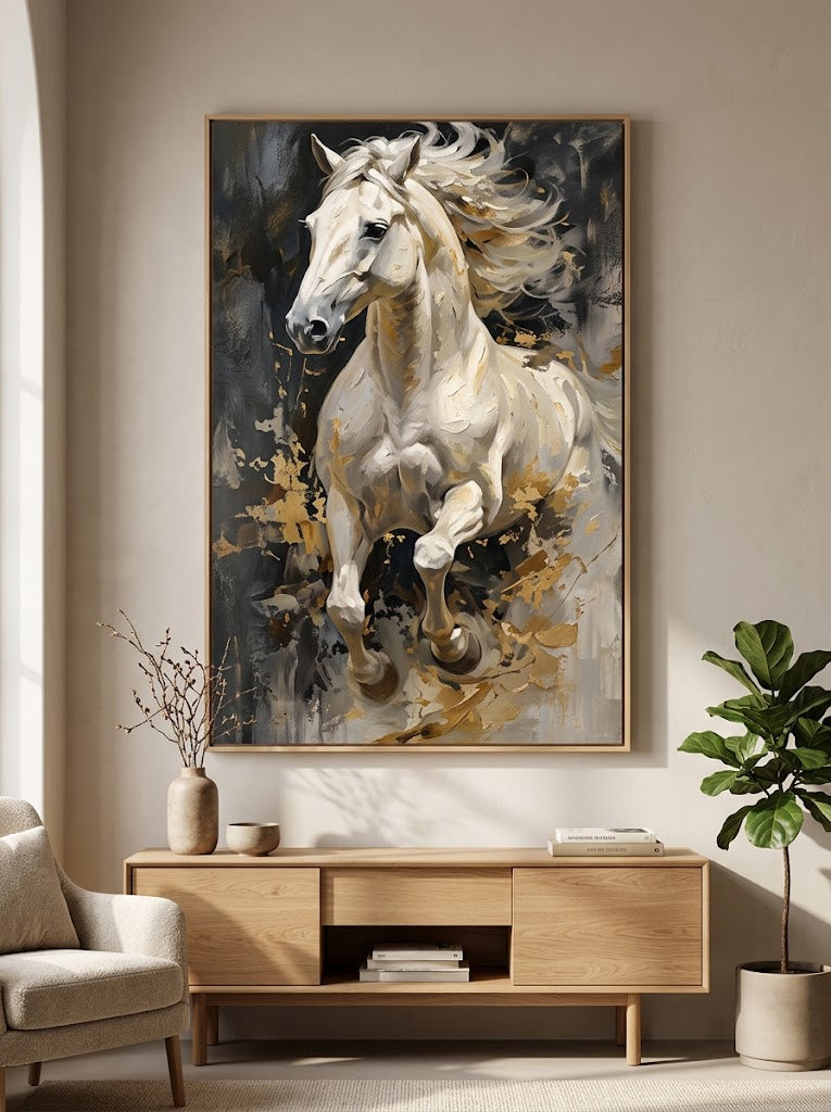 White Horse Canvas Wall Art