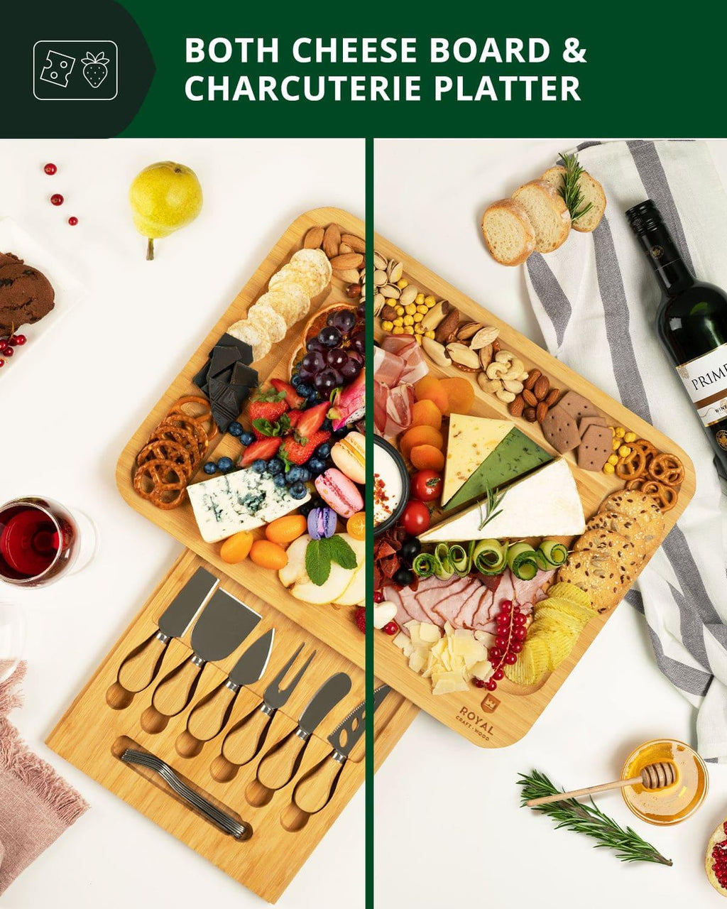 Cheese Board XXL with Cutlery Set Royal Craft Wood