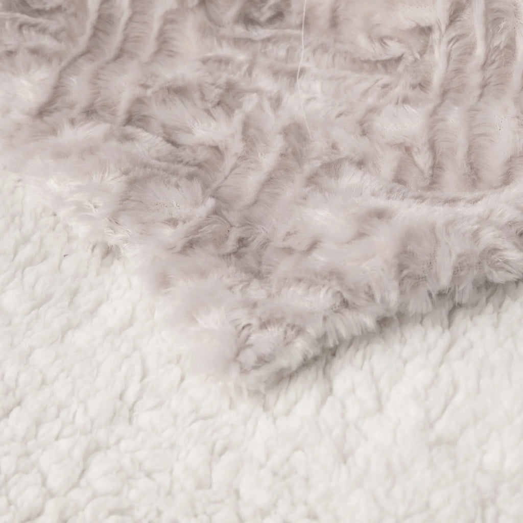 DaDalogy Bedding Lavender Grey Faux Fur Throw Blanket - Dreamy Geometric Embossed Sherpa Backside - Super Soft Warm Cozy Plush Fluffy DaDalogy Bedding Collection