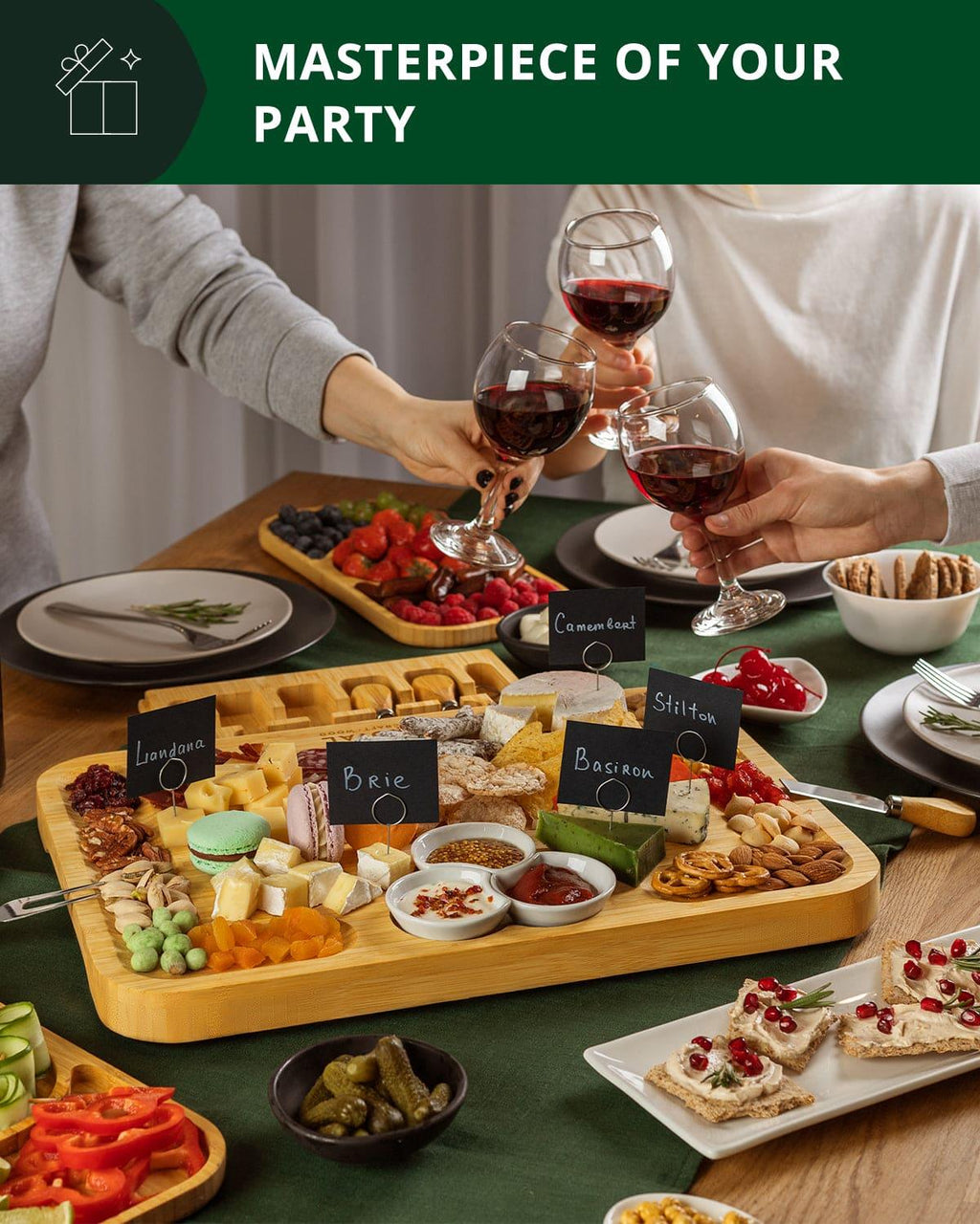 Cheese Board Set with Side Trays Royal Craft Wood