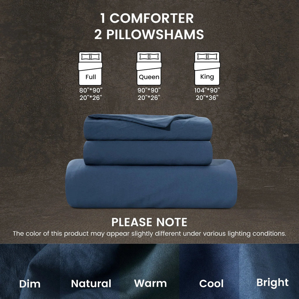 Stone Washed Duvet Cover Set - Navy