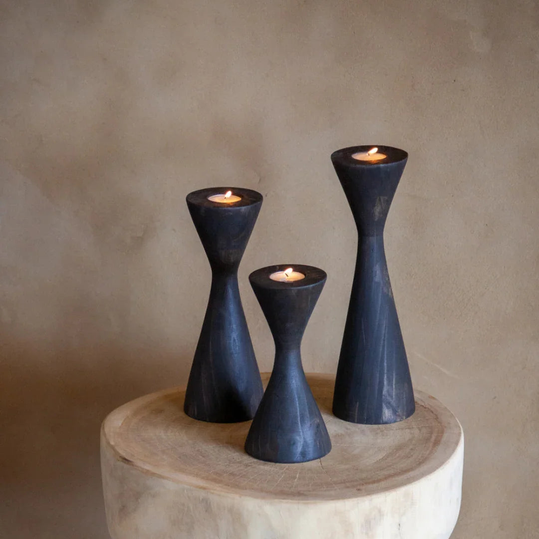 Geo Tealight Wooden Candle Holder White, Black, Natural Kanju Interiors