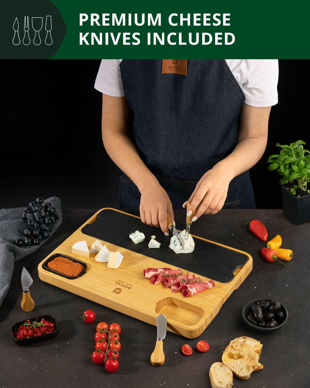 Cheese Board with Slate Plate Royal Craft Wood