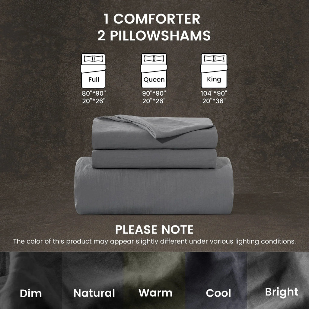 Stone Washed Duvet Cover Set - Gray