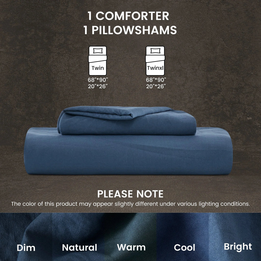 Stone Washed Duvet Cover Set - Navy