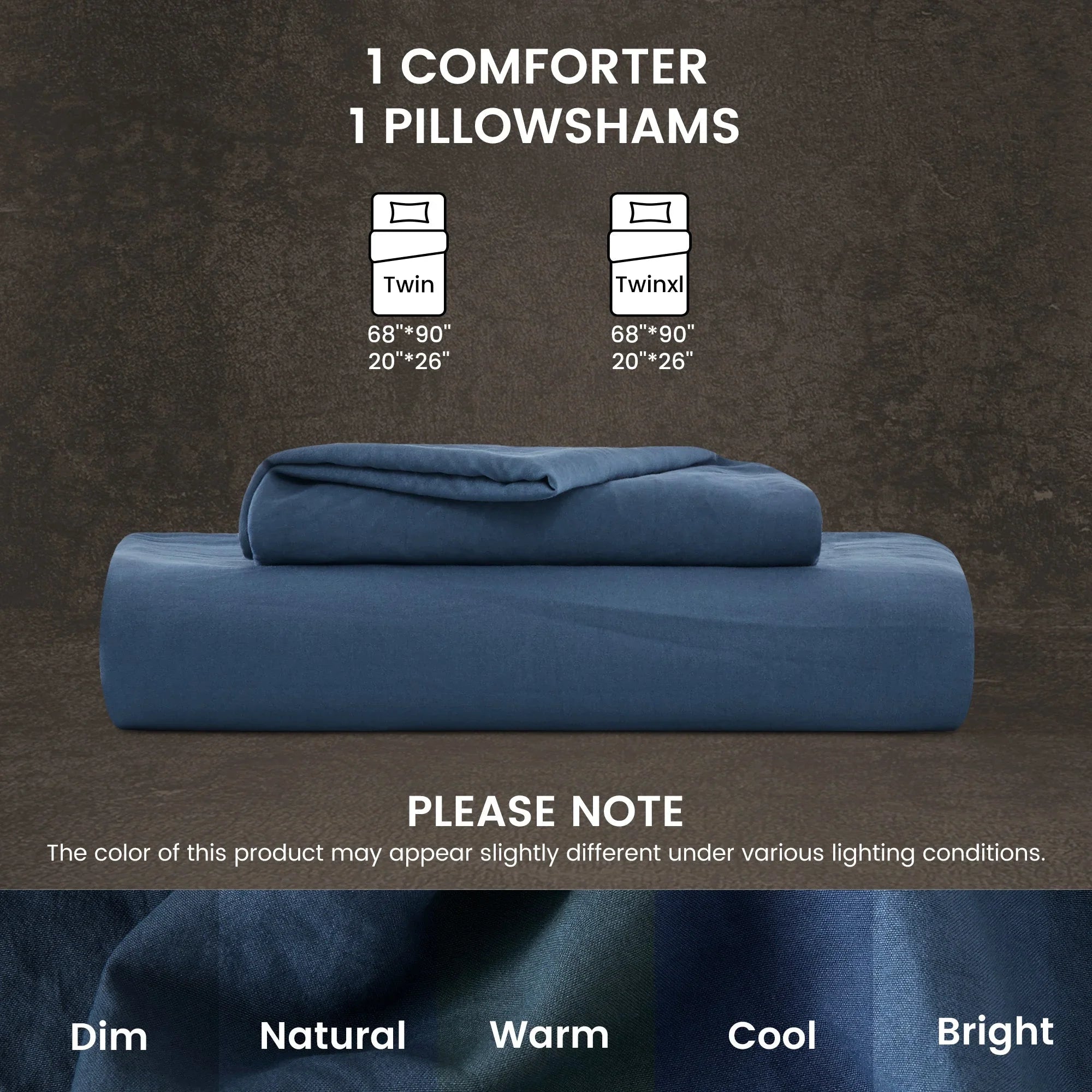 Stone Washed Duvet Cover Set - Navy