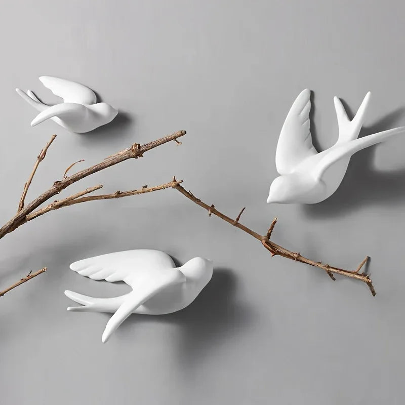 Ceramic Swallow Wall Decor Set, Contemporary Style White Bird Wall Hangings for Living Room, Bedroom, Dining Room Decor - 3D Ceramic Bird Wall Art Sculptures - House Of Avana