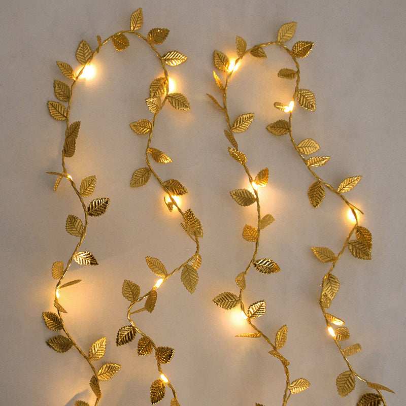 3m/30LED Golden Leaf Garland Fairy Lights, Warm White String Lighting, Battery Operated (2x Not Included), Elegant Decoration for Home, Christmas, Thanksgiving, Table, Weddings, Artificial Plant Decor - No Feathers, No Batter House Of Avana