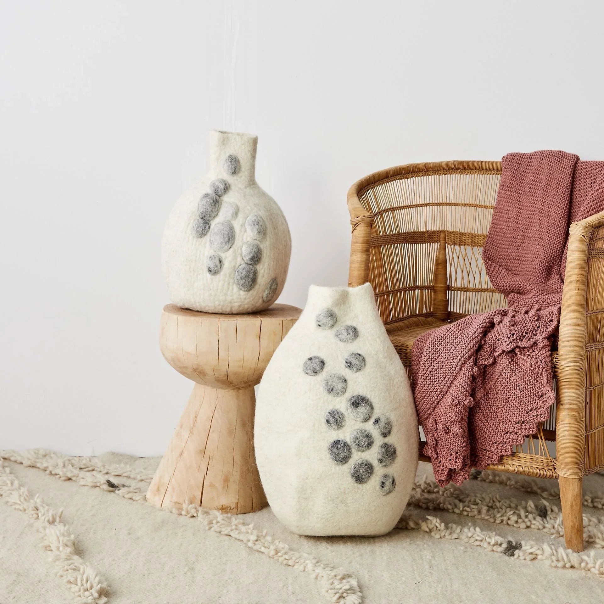 Pebble Hand-Felted Wool Gourd Basket Kanju Interiors