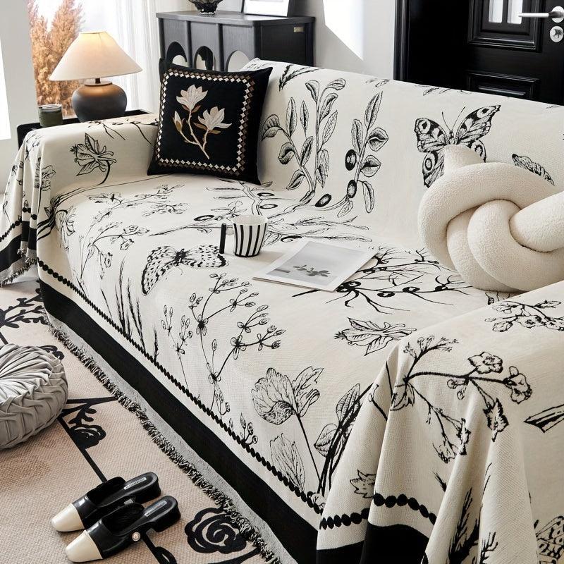 Soft & Cozy Chenille Reversible Sofa Cover - Black and White Couch topspet