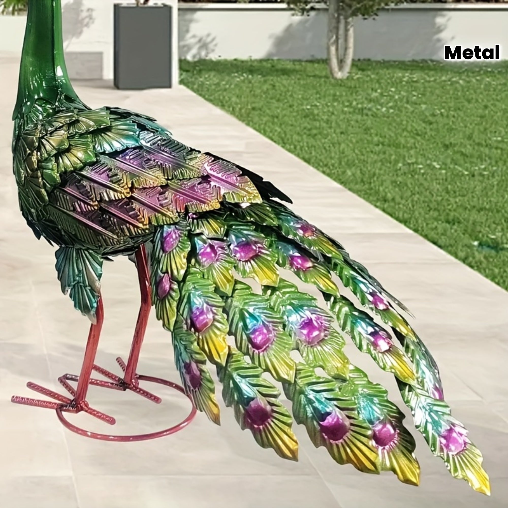 Colorful • 1pc Metal Peacock Ornament • Classic Iron Bird Statue • Outdoor Garden Decor • No Battery Needed • Holiday Occasions House Of Avana