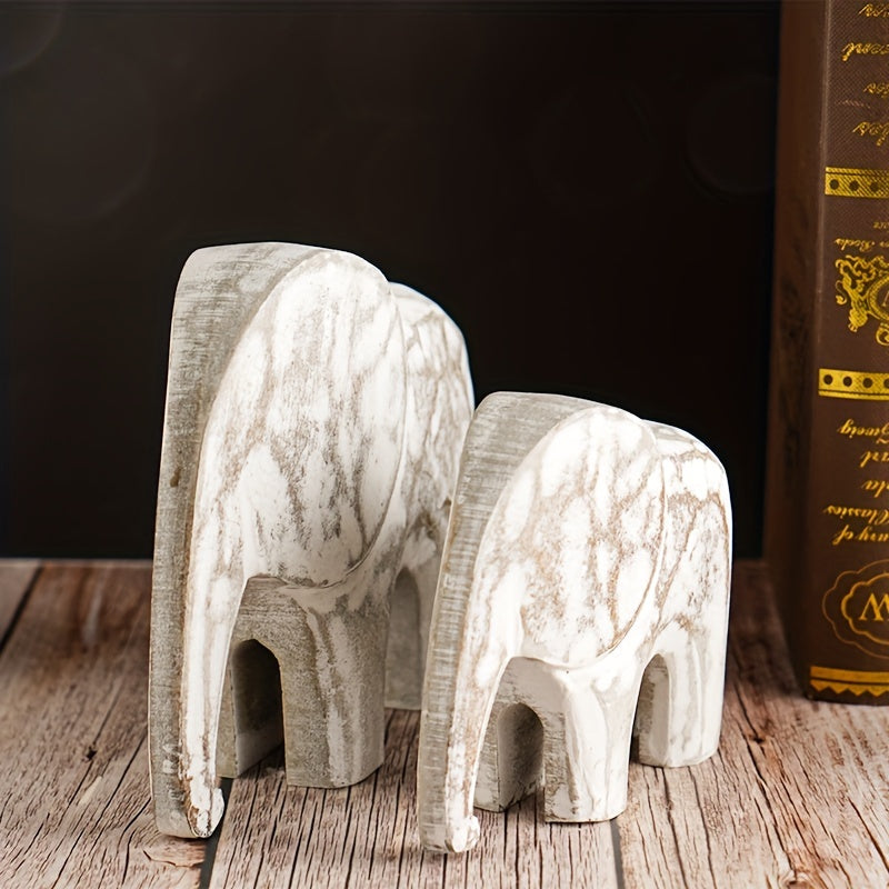 Vintage White Elephant Figurines - Wooden Travel Theme Decorative Statues for Various Room Types, Indoor Use, No Electricity Required House Of Avana