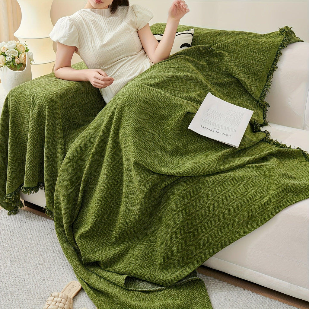 Update Sofa with Organic Couch Cover| Herringbone Chenille Tassels topspet