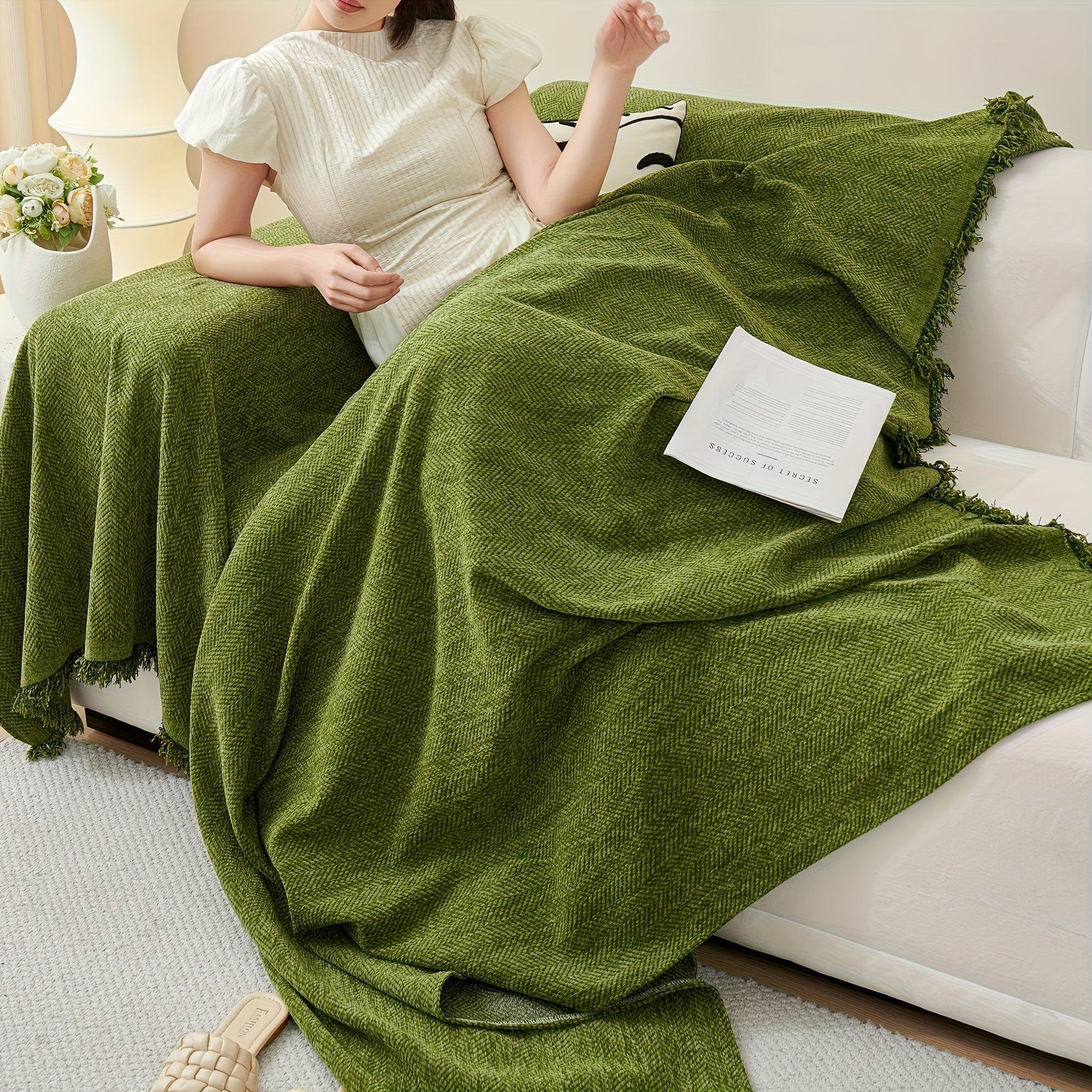 Update Sofa with Organic Couch Cover| Herringbone Chenille Tassels topspet