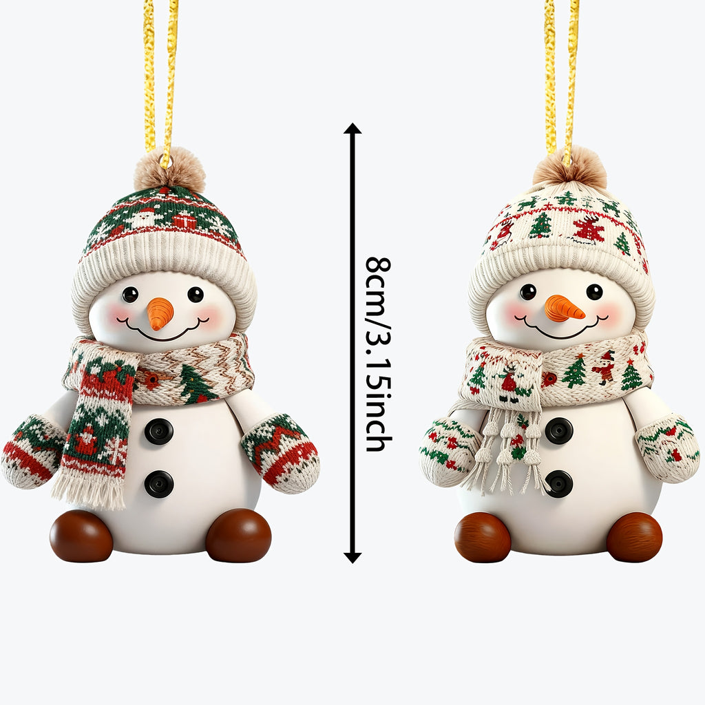 2pcs Snowman Christmas Tree Ornaments - Festive Snowman with Red & Scarf, Brown Eyes, Buttons - Artificial Wood Hanging Decor for Indoor/Outdoor Holiday, Christmas Tree Decorations, Christmas Decorations, Durable Holiday Deco House Of Avana